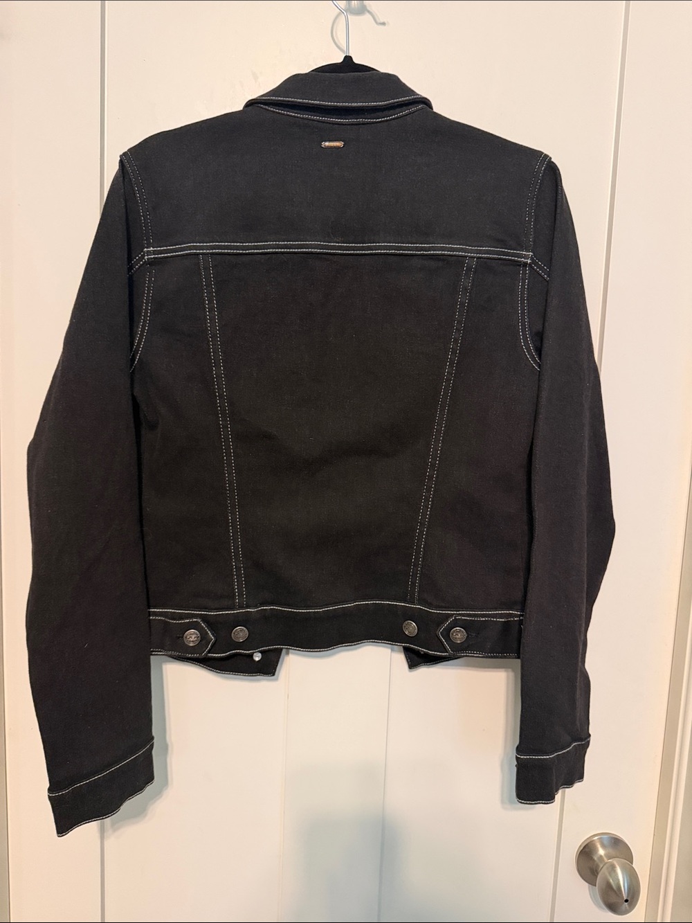 FUBU Vintage Y2K Bling Black Denim Streetwear Jacket with White Stitching Size M - Picture 5 of 9